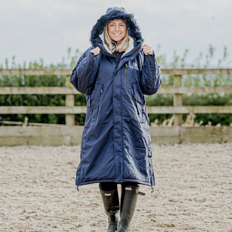 EQUIDRY Women's Thick Fleece Evolution Faux Fur Hood #colour_navy-cream