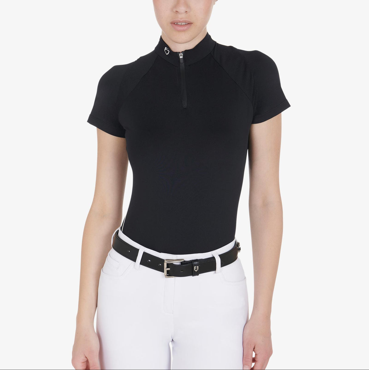 Equestro Leather Belt With Snaffle Bits And Rhinestones #colour_black-silver