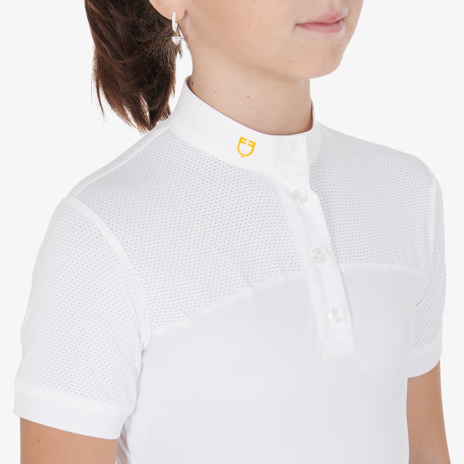 Equestro Girls' Slim Fit Competition Polo Shirt With Perforated Fabric #colour_white