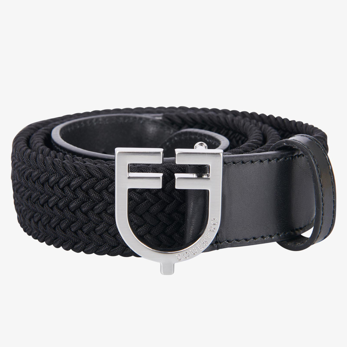 Equestro Leather Elastic Belt With Logoed Buckle #colour_black-silver
