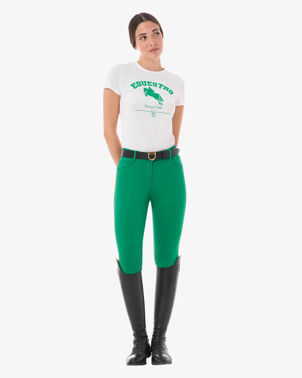 Equestro Women's Cotton Jumping Horse Club T-Shirt #colour_white