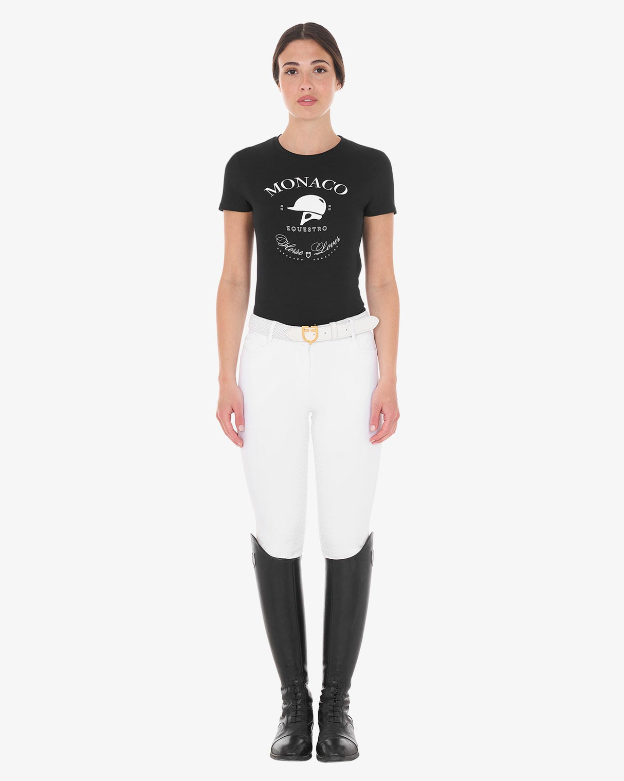 Equestro Women's Monaco Cotton T-Shirt With Rhinestones #colour_black