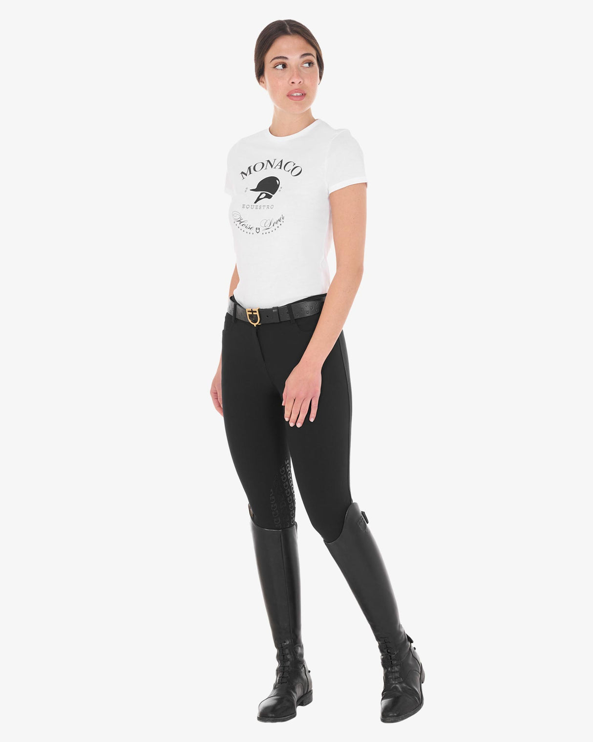 Equestro Women's Monaco Cotton T-Shirt With Rhinestones #colour_white