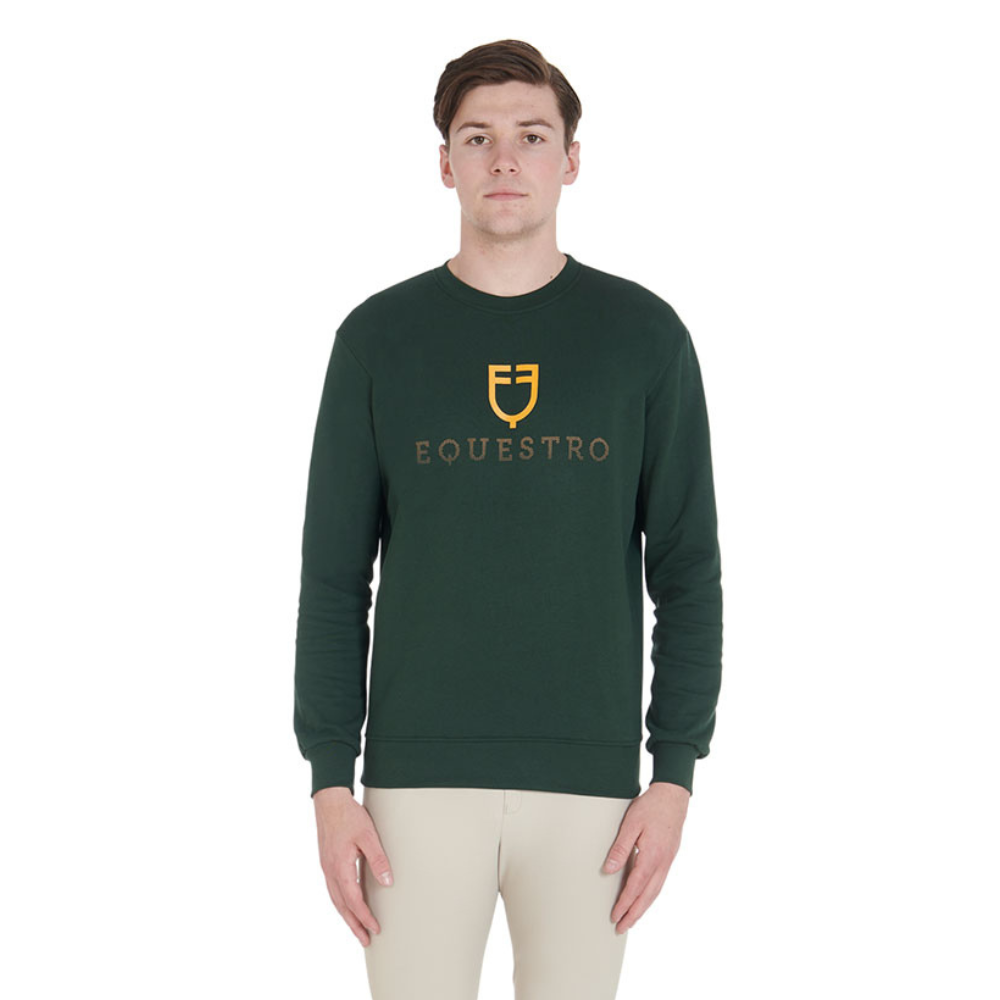Equestro Men's Cotton Crewneck Sweatshirt With Logo On The Chest #colour_green