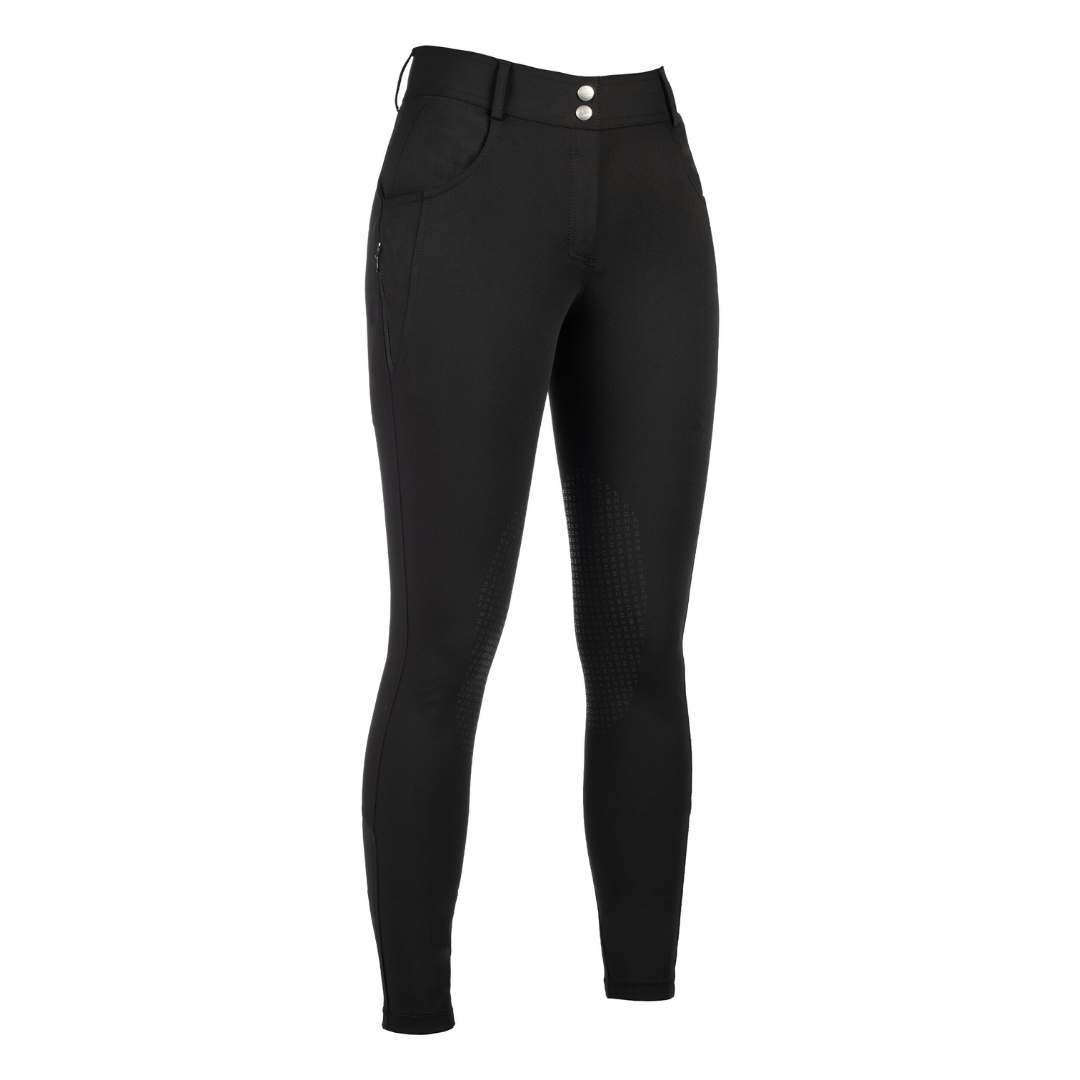 HKM Women's Knee Patch Breeches -Ari Mid Rise- #colour_black