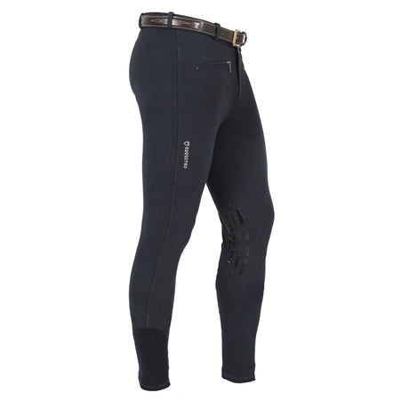 Equestro Zeus Men’s Stretch Cotton Breeches with Knee Grip #colour_blue