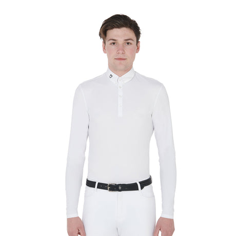 Equestro Men's Long Sleeve Competition Polo Shirt #colour_white