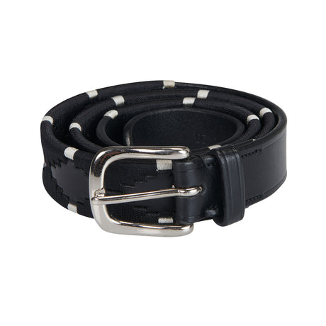 Equestro Leather Belt With Black And White Embroidery #colour_black