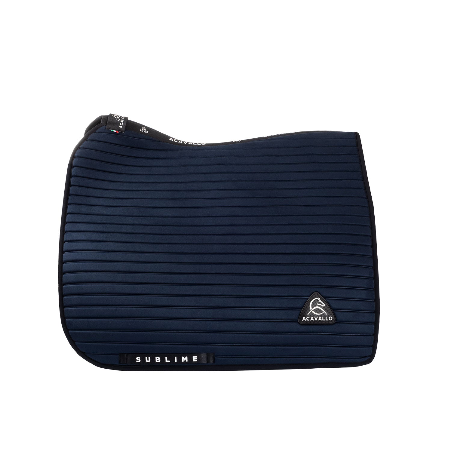 Acavallo Stripe Suede Dressage Saddle Pad W/Square Back Corner #colour_blue