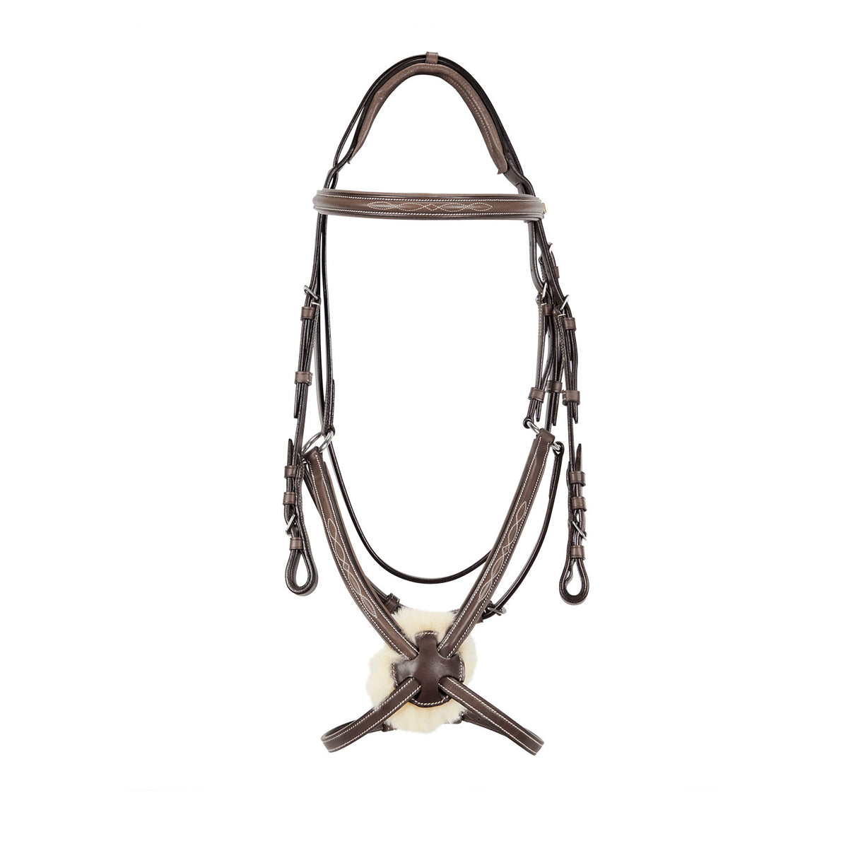 Equestro Bridle With Mexican Noseband And Synthetic Sheepskin #colour_brown