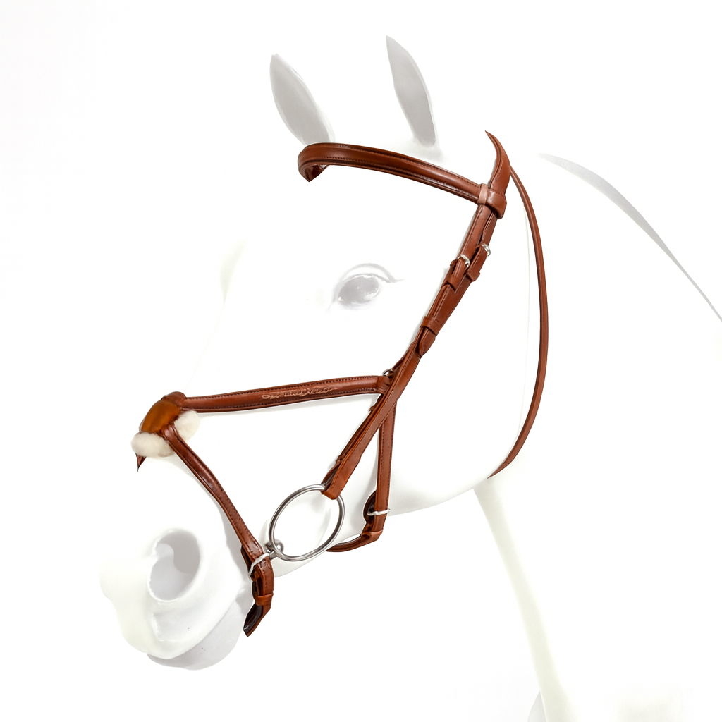 Equipe Emporio Figure 8 Padded Bridle with Silver Fittings - No Reins #colour_red-brown