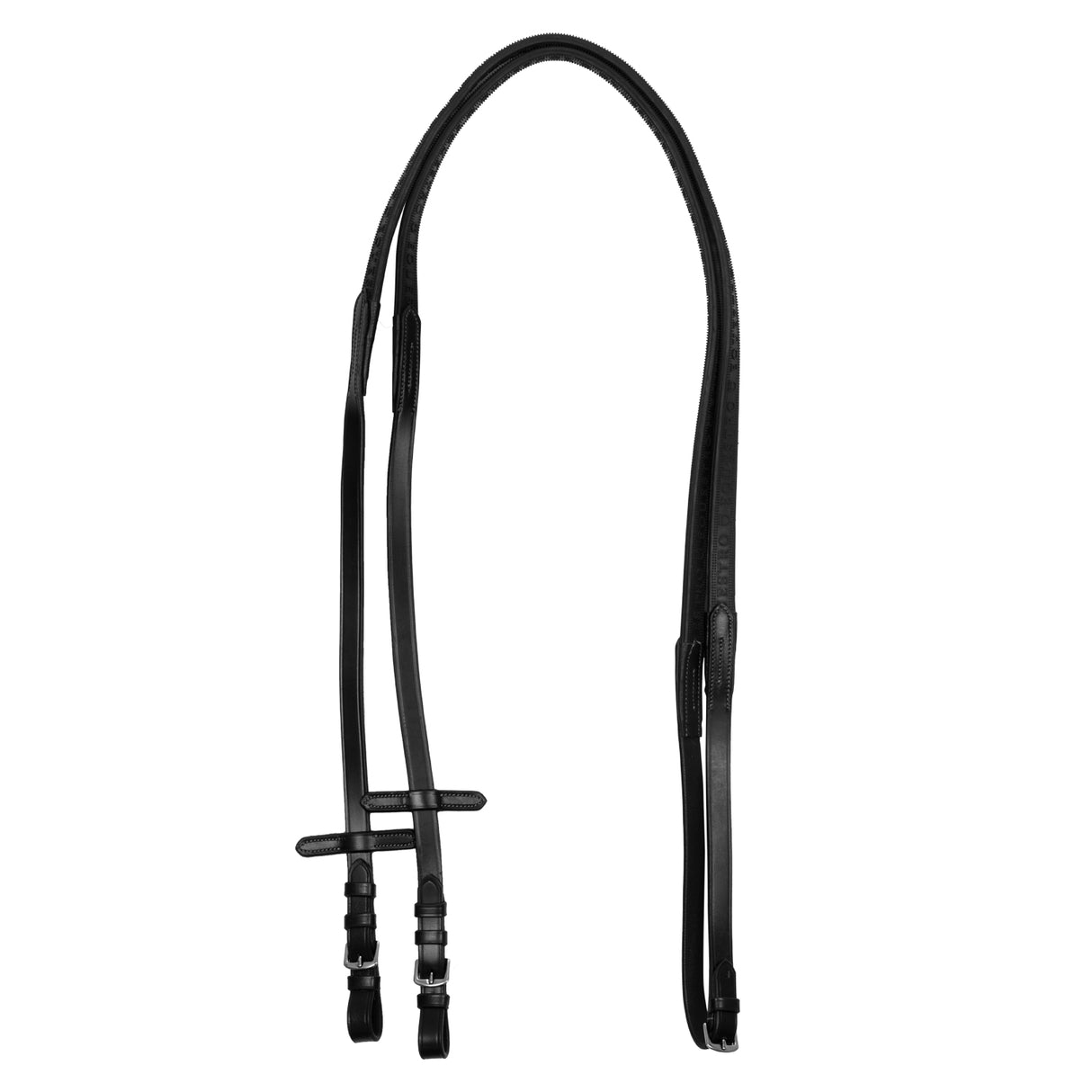 Equestro Solid Lettering Grip Rubber Reins Silver Fitting #colour_black