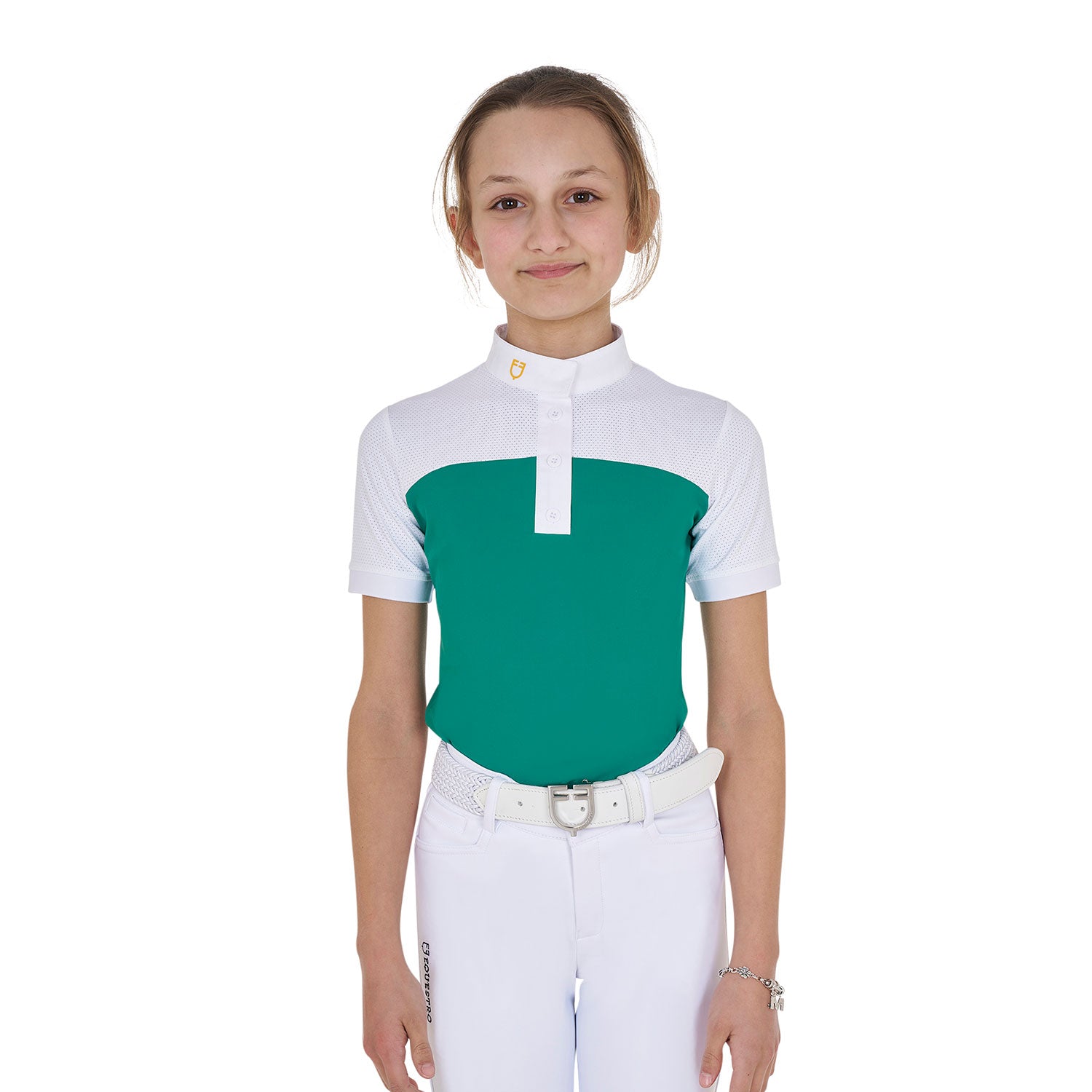 Equestro Girls' Slim Fit Competition Polo Shirt With Perforated Fabric #colour_green