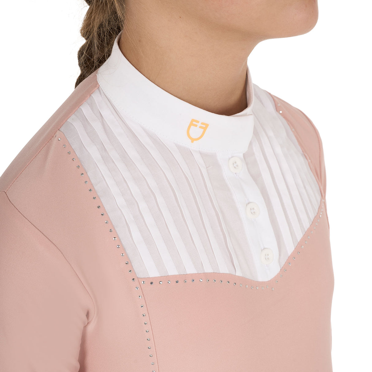Equestro Girls' Slim Fit Competiton Polo Shirt Rhinestones #colour_pink