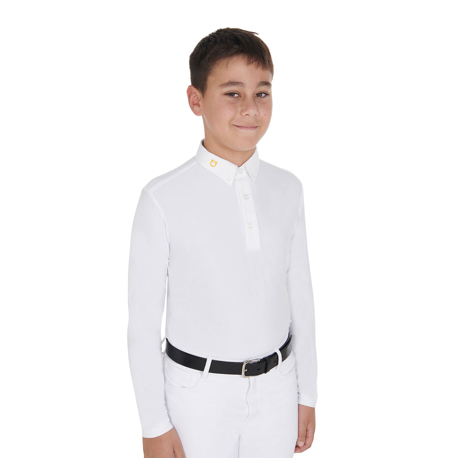 Equestro Boy's Long-Sleeved Polo Shirt In Technical Fleece Fabric