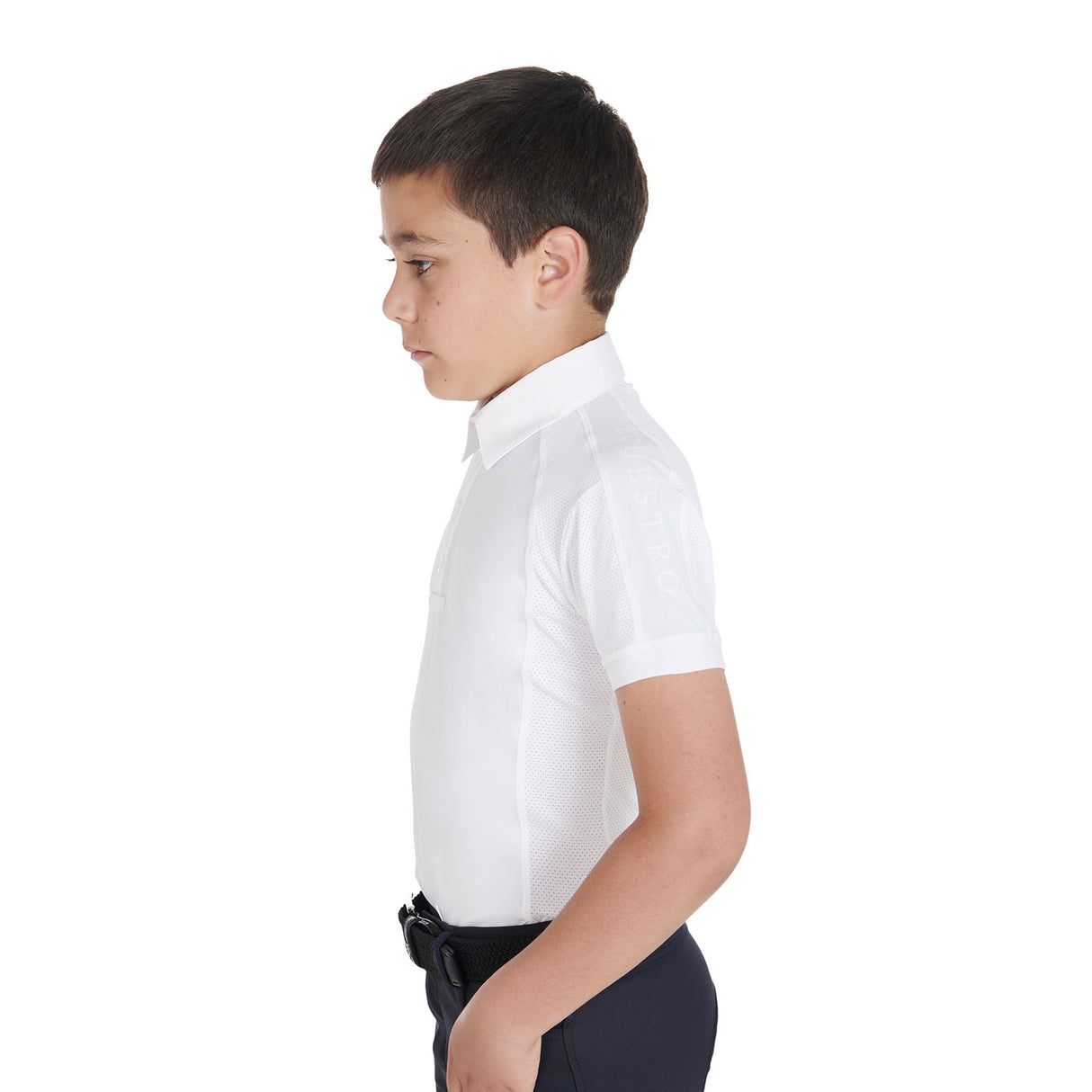 Equestro Boys' Slim Fit Competition Polo Shirt Four-Buttons #colour_white