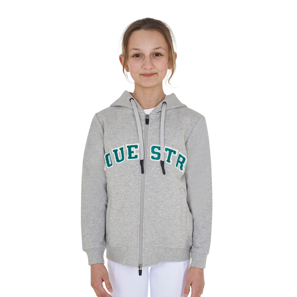 Equestro Kids' Hoodie With Zip And Sponge Lettering #colour_grey-green