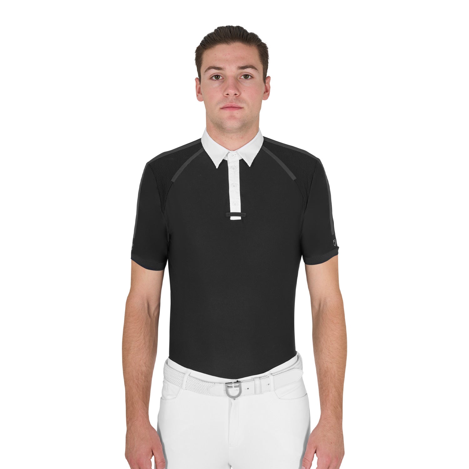 Equestro Men's Slim Fit Short Sleeve Competition Polo Shirt #colour_black