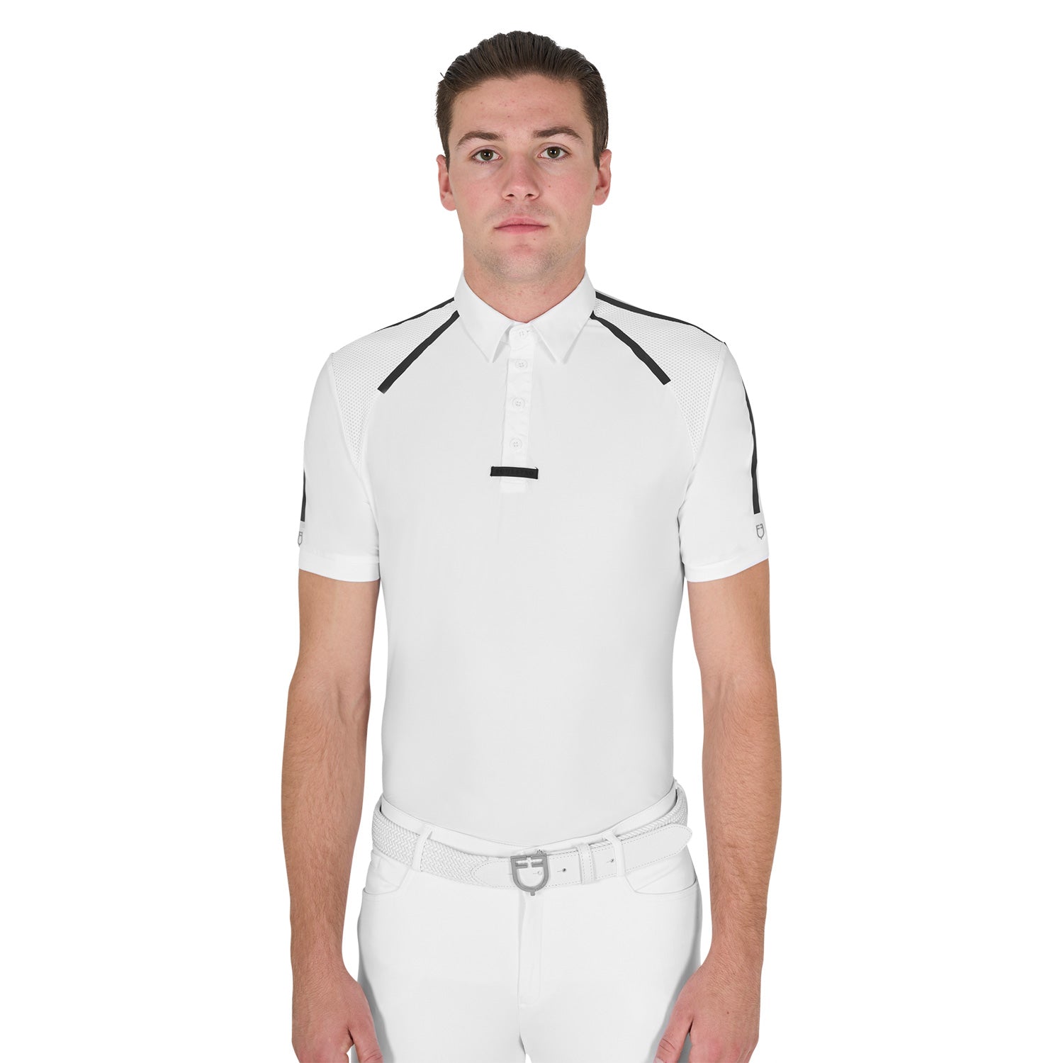 Equestro Men's Slim Fit Short Sleeve Competition Polo Shirt #colour_white