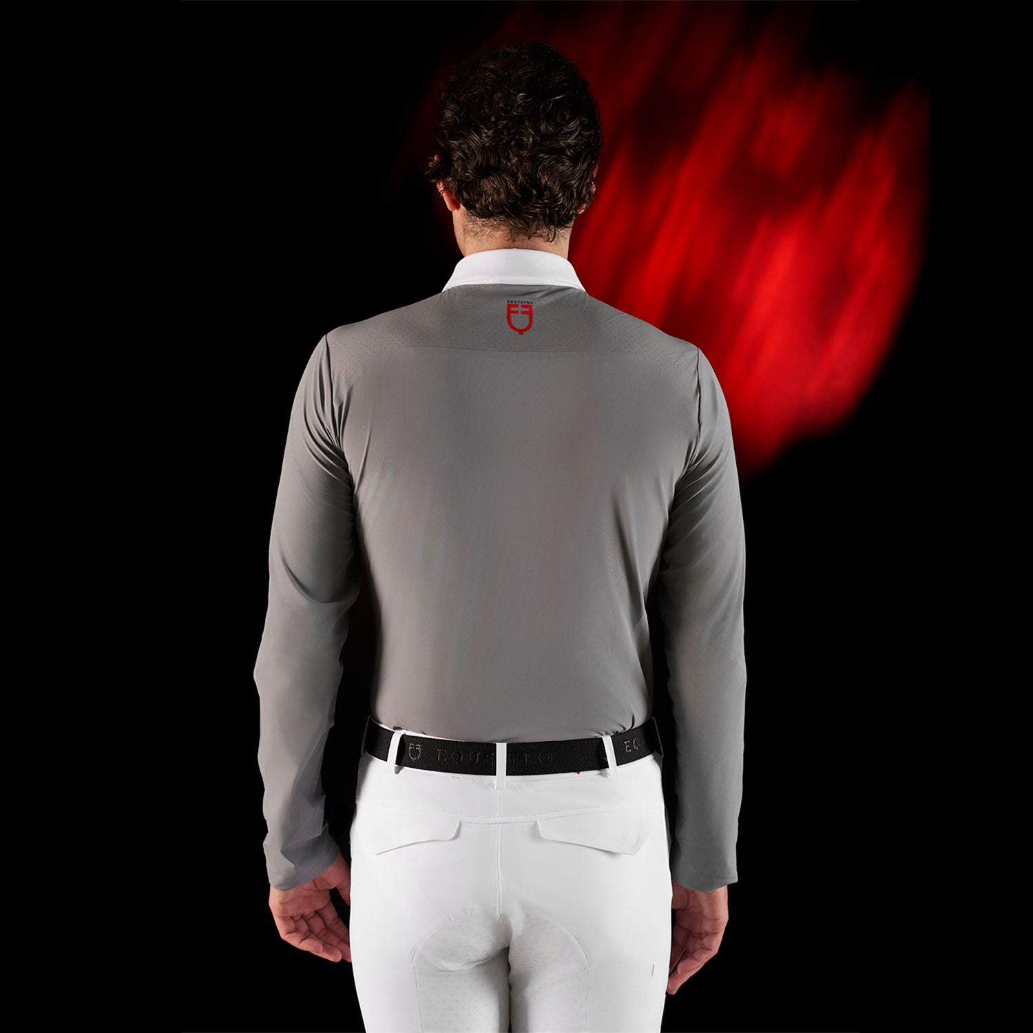 Equestro Equestro Ridertechnology Men's Competition Polo Shirt Long Sleeves And Buttons #colour_grey