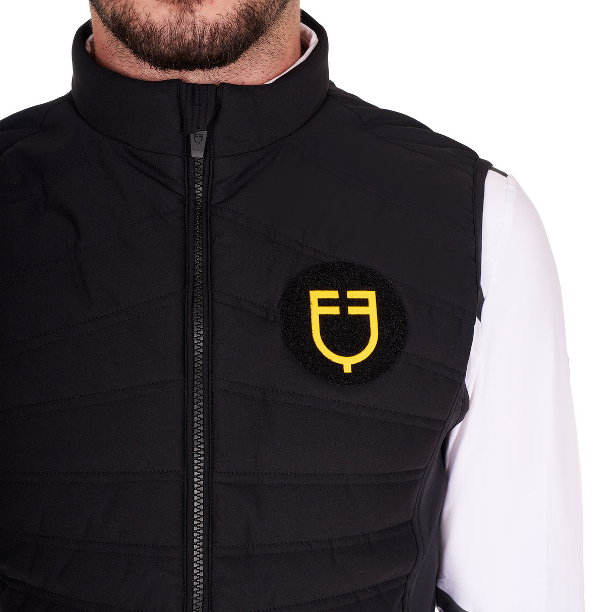 Equestro Men's Slim Fit Sleeveless Jacket In Technical Fabric #colour_black