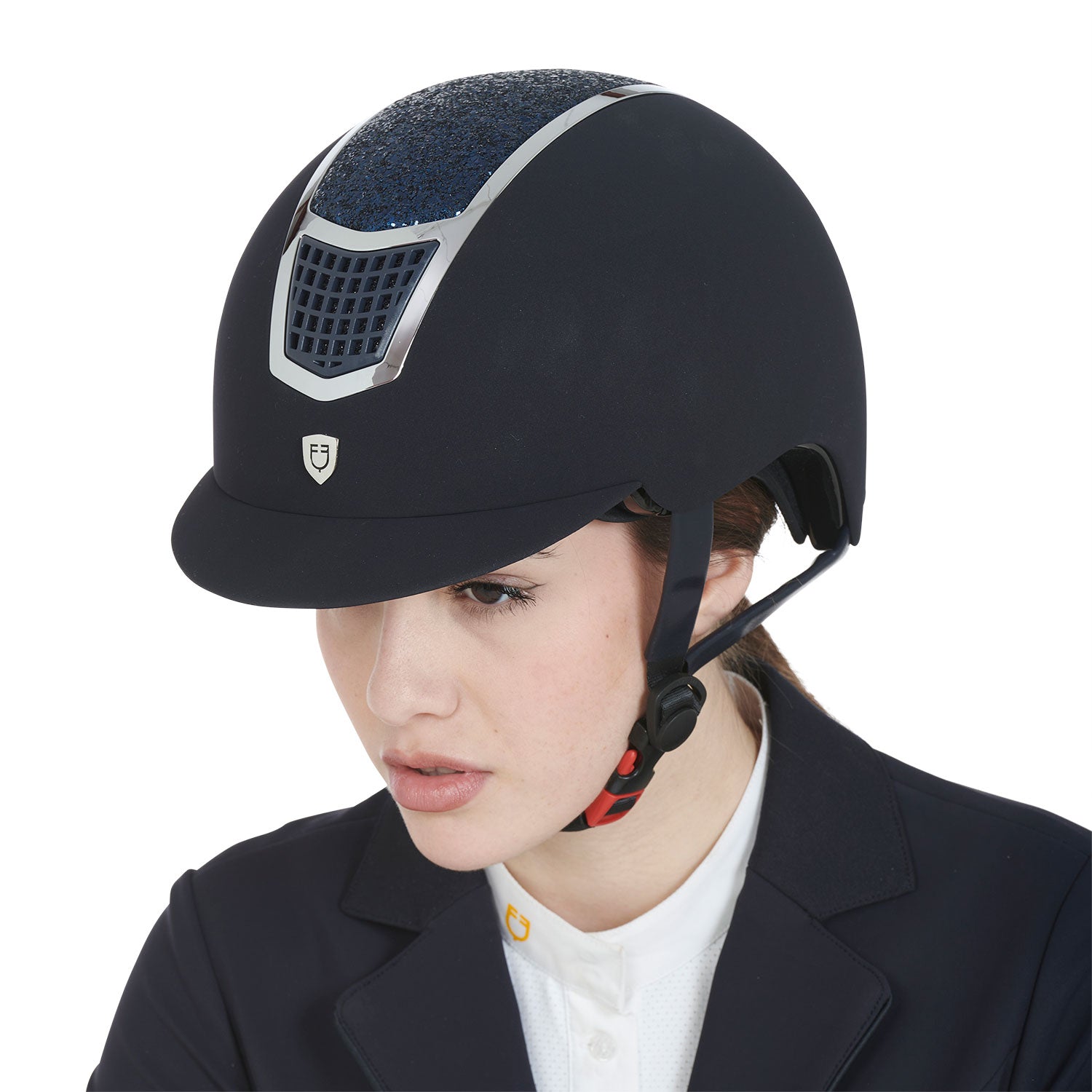 Equestro Ultra-Light Velvet Helmet With Rhinestones #colour_blue