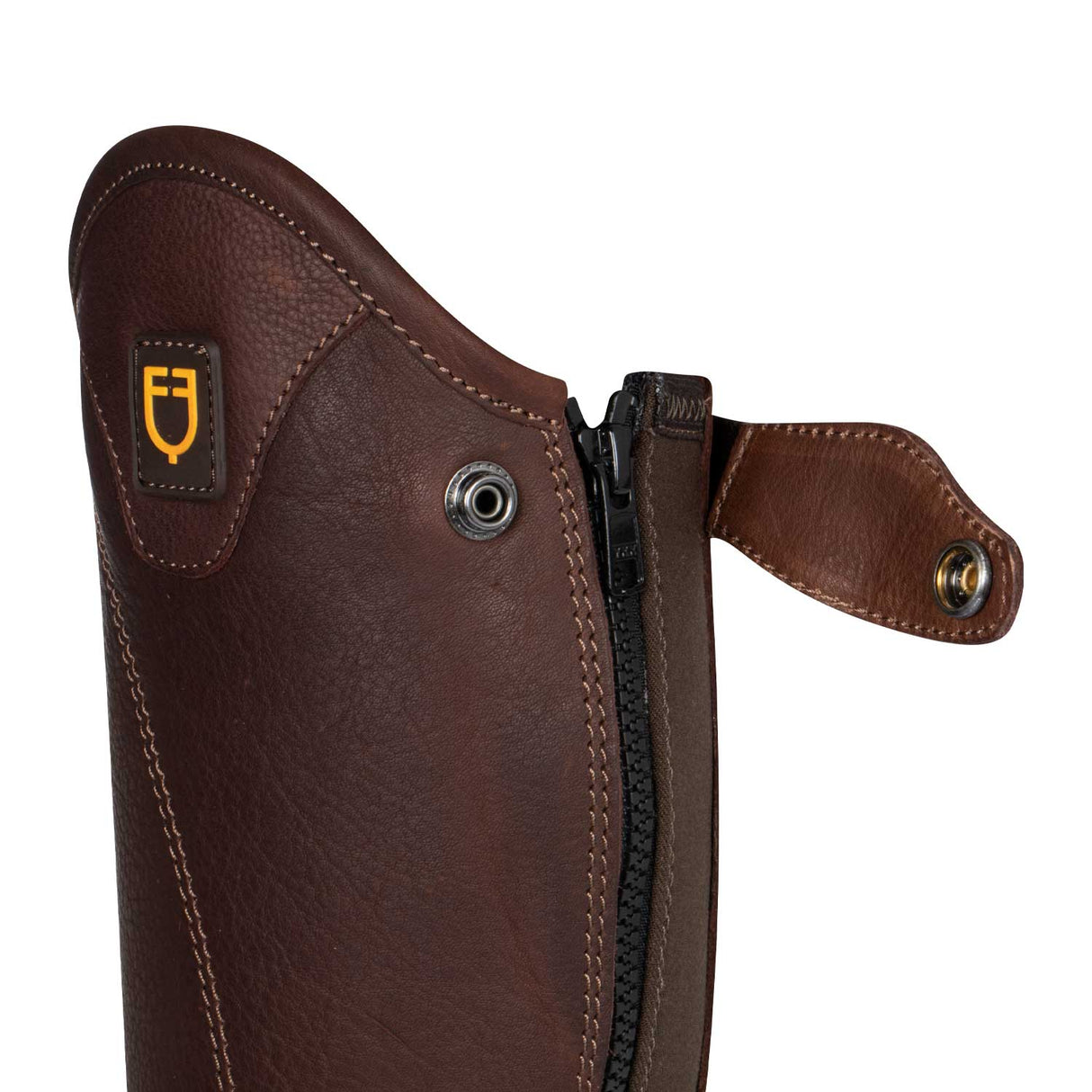 Equestro Unisex Short Leather Gaiters With Side Zip #colour_brown