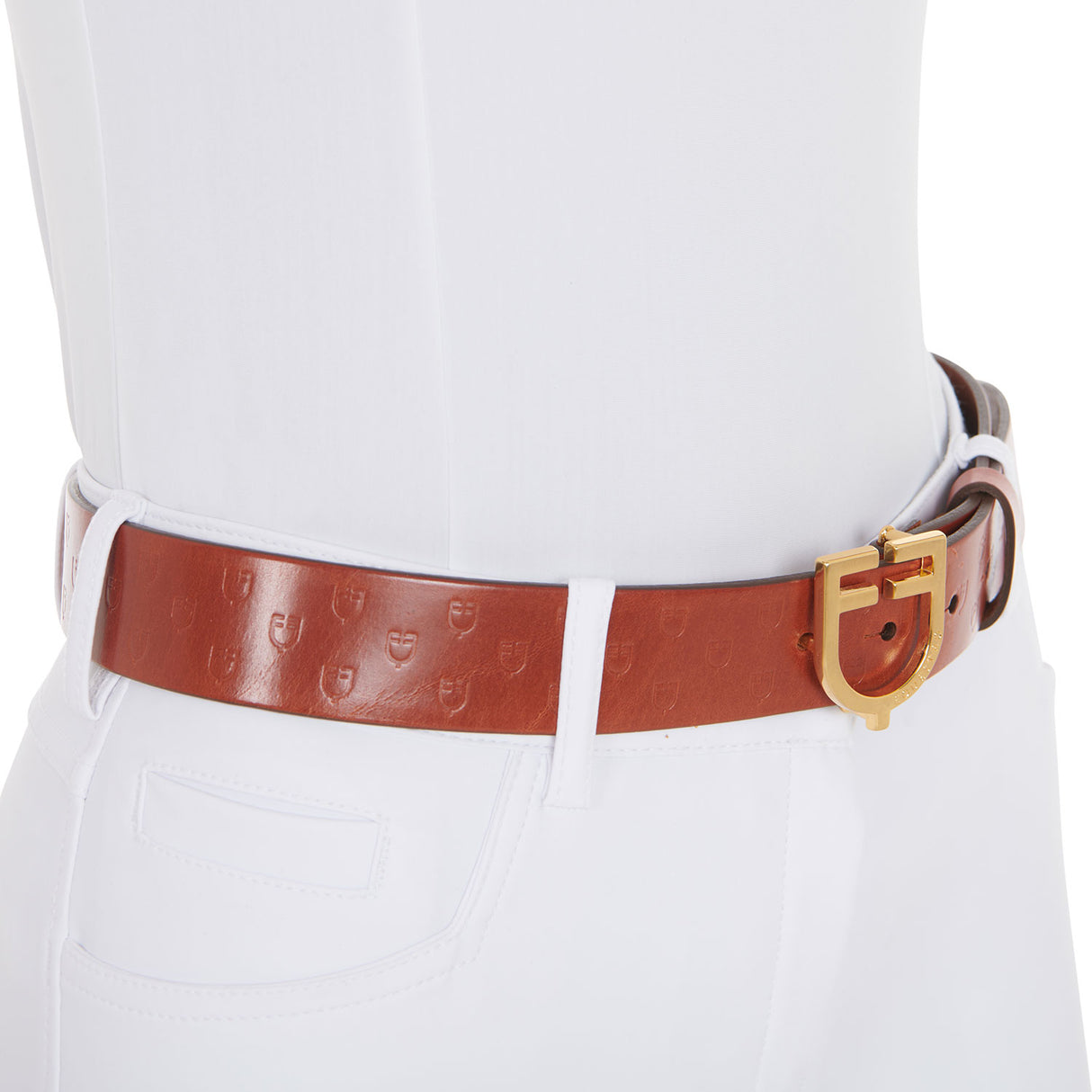 Equestro Leather Logo Belt With Logoed Buckle #colour_cognac-gold
