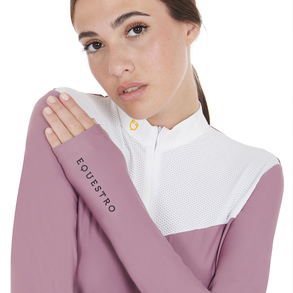 Equestro Women's Competition Polo Shirt In Technical And Mesh Fabric