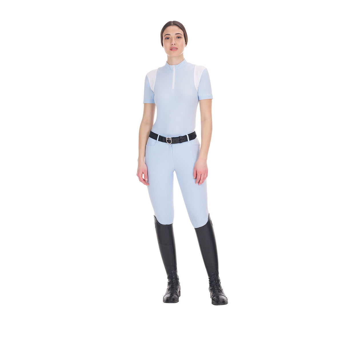 Equestro Women's Slim Fit Training Polo Shirt with Mesh Inserts #colour_blue