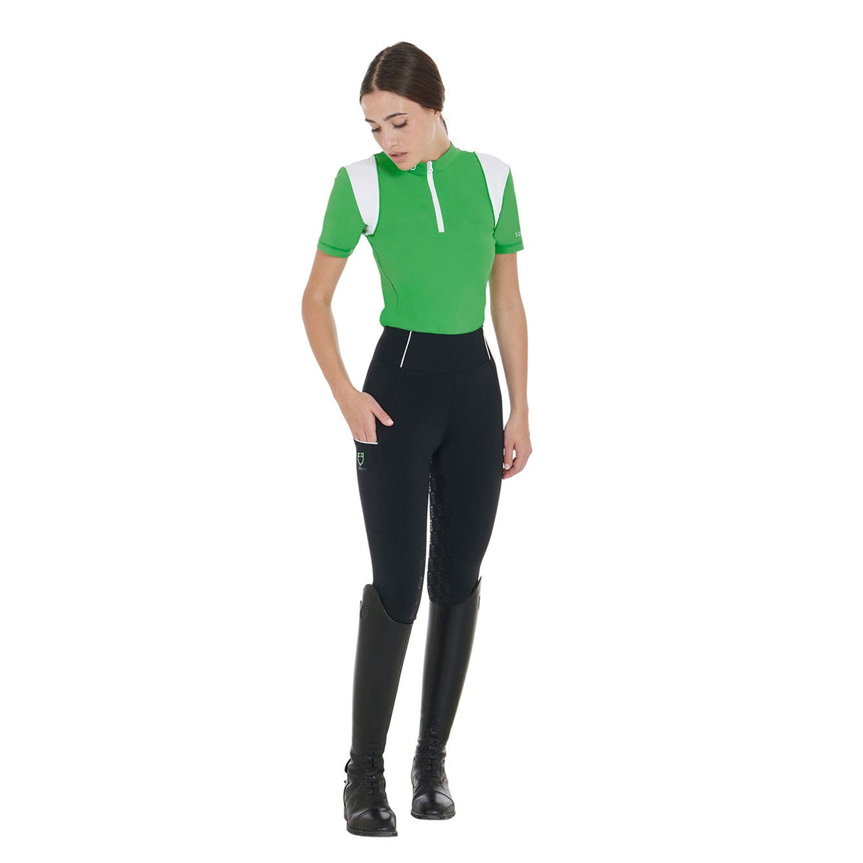 Equestro Women's Slim Fit Training Polo Shirt with Mesh Inserts #colour_green