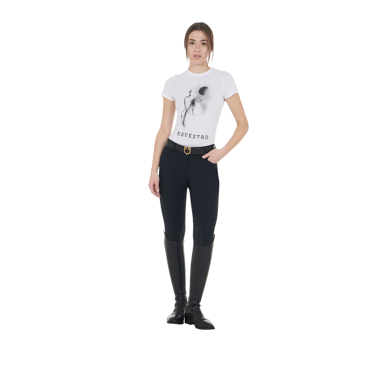Equestro Women's Slim Fit T-Shirt Moonlight Print #colour_white