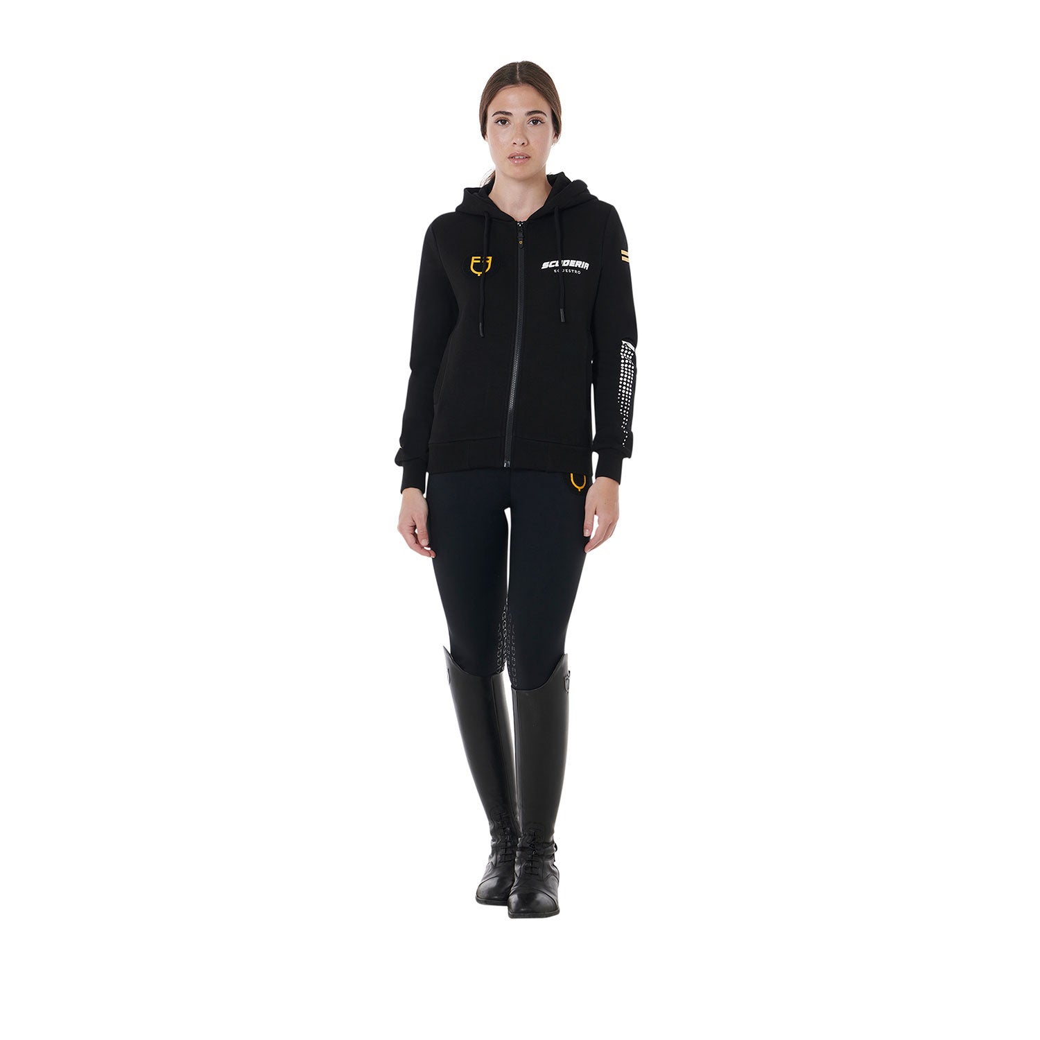 Equestro Scuderia Equestro Women's Hooded Sweatshirt Fleece #colour_black