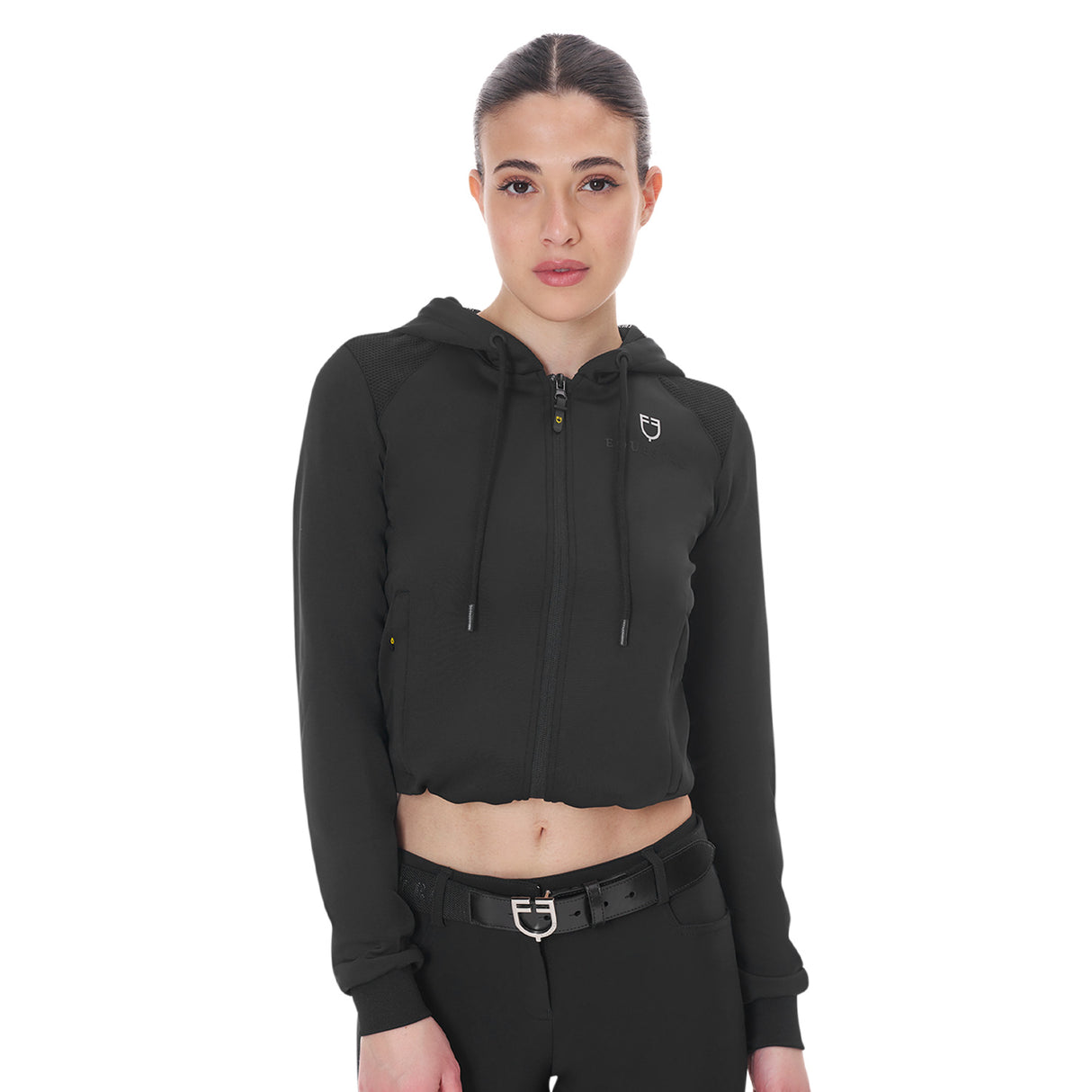 Equestro Women's Cropped Hoodie #colour_black