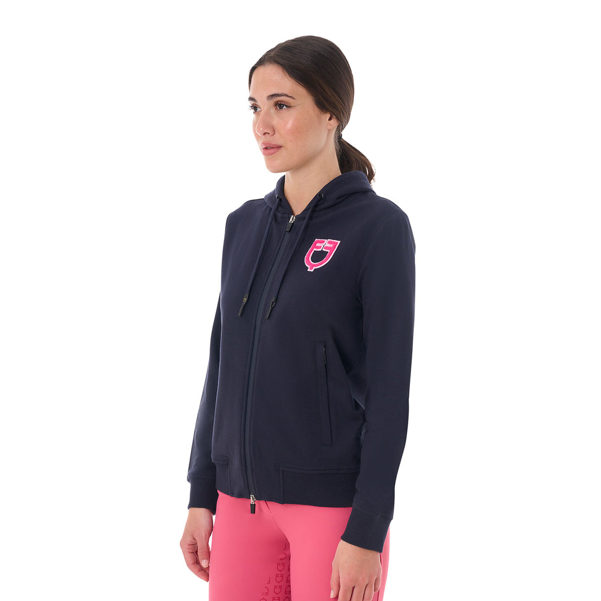 Equestro Women's Hoodie With Zip And Sponge Logo #colour_blue-fucsia
