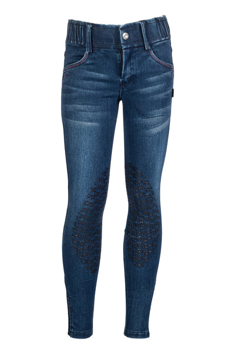 HKM Children's Knee Patch Breeches -Aymee Denim- #colour_deep-blue