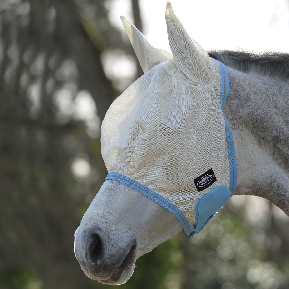 WeatherBeeta Comfitec Essential Mesh Fly Mask #colour_light-taupe-light-blue-taupe