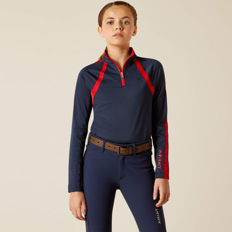 Ariat Youth Sunstopper 3.0 1/4 Zip Baselayer #colour-navy-red