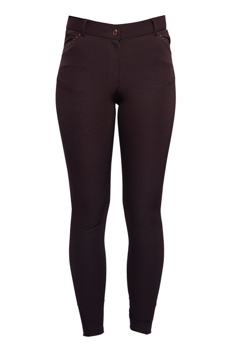 HKM Ladies Silicone Full Seat Riding Breeches -Rosegold Glamour- #colour_brown-rose-gold