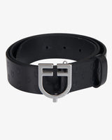 Equestro Leather Logo Belt With Logoed Buckle #colour_black-silver