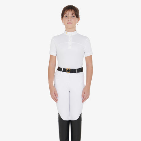 Equestro Girls' Slim Fit Competition Polo Shirt With Perforated Fabric #colour_white