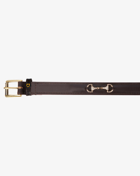 Equestro Leather Belt With Snaffle Bits And Rhinestones #colour_brown-gold