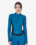Women's long-sleeved training technical polo shirt - BLUE CORAL