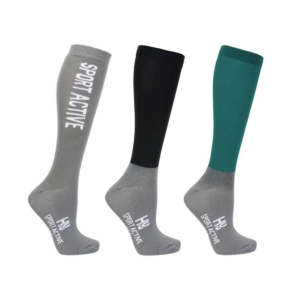 Hy Sport Active Young Rider Riding Socks Pack of 3 #colour_alpine-green-pencil-point-grey-black