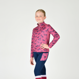 Dublin Kids Autumn Sally Long Sleeve Riding Top #colour_red-violet-frolicking-horses