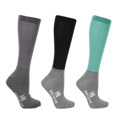 Hy Sport Active Riding Socks (Pack of 3) #colour_spearmint-green-pencil-point-grey-black