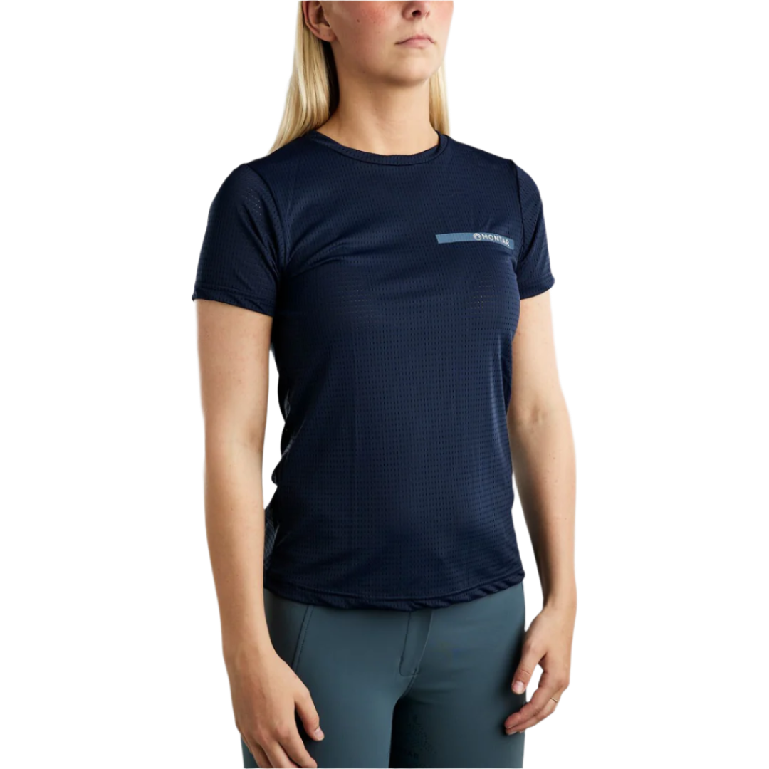 Montar MoStella Mesh Tee with Contrast Stated Logo Print #colour_navy