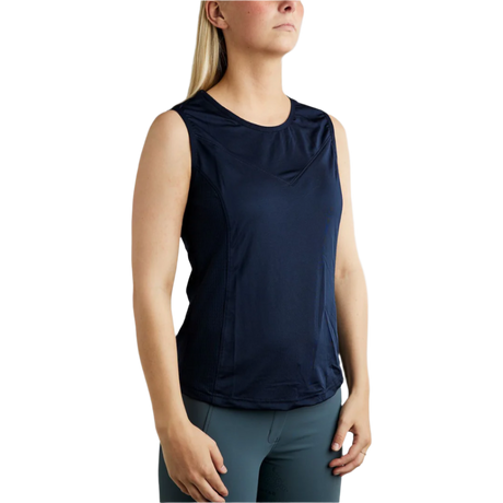 Montar MoStella Mesh Sleeveless Top with Contrast Stated Logo Print #colour_navy