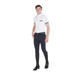 Equestro Men's Slim Fit Grip Breeches With Logo #colour_blue