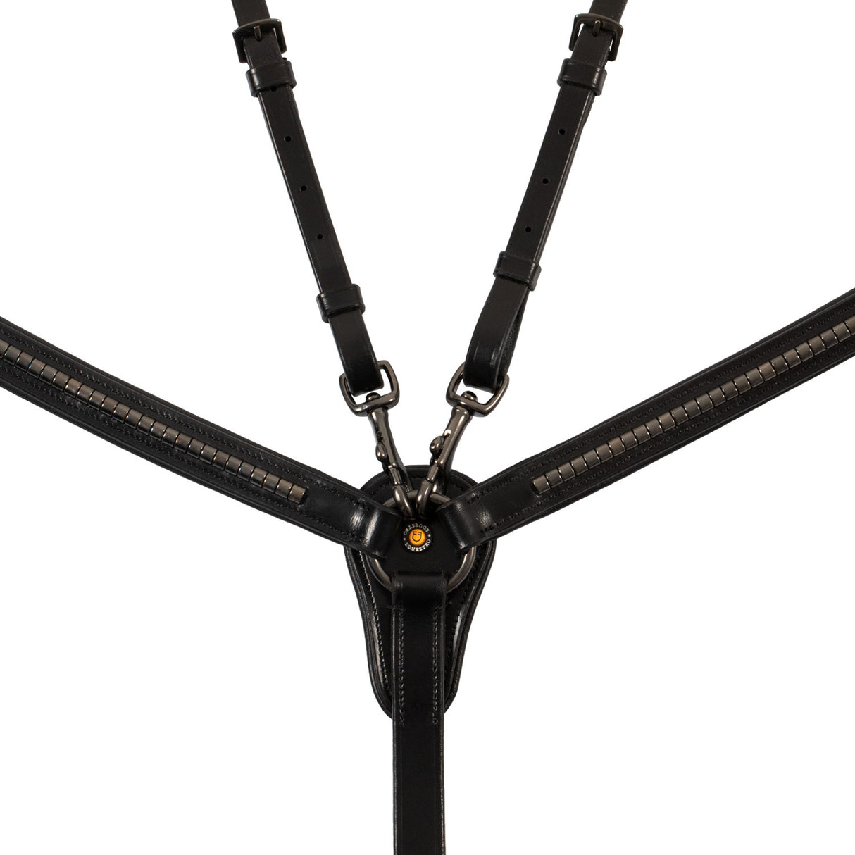 Tanned leather fork breastplate with black clincher